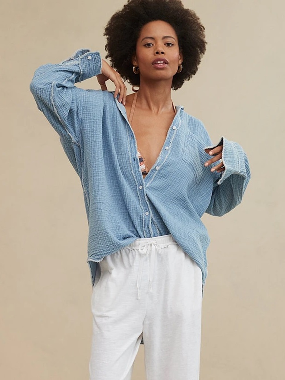 AERIE Pool to Party Coverup Swim Gauze Buttondown Size XL VGUC